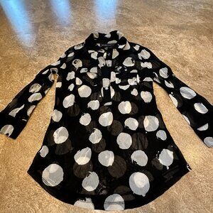 INC Concepts Women's Sheer Overlay - Black & White Spots with Rhinestone Buttons